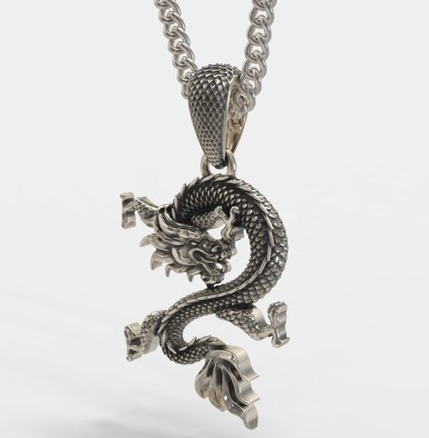 ★ Dragon Pendant ★ Handcrafted Dragon pendant for Men and Women. * Materials/Finishes ➤ Artificially Aged (Black/Grey Oxidized) Silver 925 * Dimensions ➤ ~ 4.2 x 2.9 x 0.5 cm (~ 1.6 x 1.1 x 0.2 inches)/Bail: Suitable for up to ~ 4.5 mm (~ 0.18 inches) Chain * Weight: ~ 14 grams (in Silver 925) ----------------------------------------------------------------------------- IMPORTANT NOTES: ----------------------------------------------------------------------------- ➤ When buying from Gold and Silv Chinese Dragon Necklace, Jewelry Mood Board, Dragon Necklace, Dragon Jewelry, Silver Dragon, Precious Jewels, Dragon Pendant, Black Dragon, Chinese Dragon