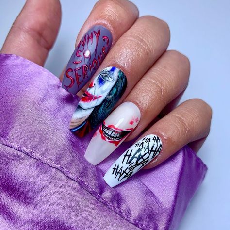 Joker Nail Ideas, The Joker Nails Designs, Joker Halloween Nails, The Joker Nails, Joker Inspired Nails, Joker Nail Art, Joker Nails Designs, Joker Nails, Scary Nails