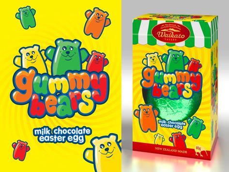 Gummy Bear Easter egg by Matt Battye on Dribbble Gummy Bear Packaging, Jelly Packaging Design, Gummy Packaging, Jelly Bears, Moodboard Inspo, Candy Packaging, Easter Egg Designs, Easter Eggs Chocolate, Egg Designs