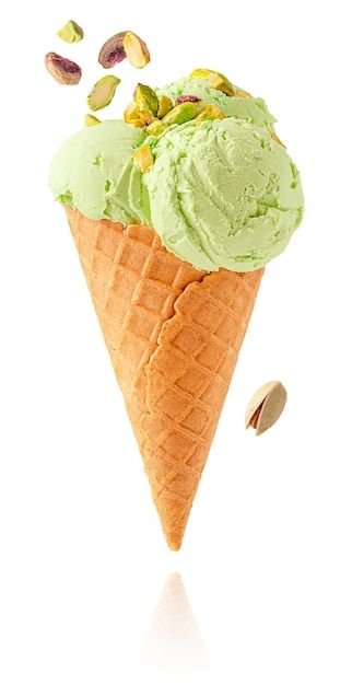 Pistachio ice cream isolated with clippi... | Premium Photo #Freepik #photo #ice-cream-scoop #ice-cream-cone #gelato #waffle-cone Ice Cream Images, Pistachio Gelato, Pistachio Ice Cream, Ice Cream Cone, Pistachio, Food Art, Waffles, Ice Cream, Cream