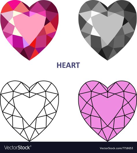 Gem Heart Drawing, Heart Diamond Drawing, Crystal Heart Drawing, Gem Outline, Gems Illustration, Template Heart, Jewel Drawing, Gem Drawing, Outline Template