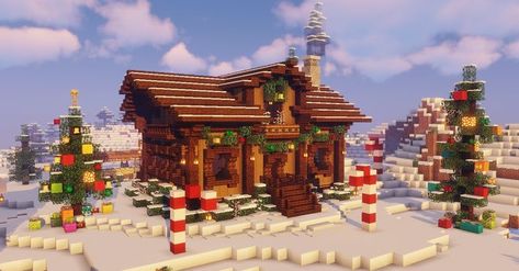 Minecraft House Christmas, Mincraft Idea Christmas, Minecraft Christmas House Ideas, Christmas Builds Minecraft, Christmas House Minecraft, Minecraft Christmas Building Ideas, Christmas Minecraft Ideas, Minecraft Christmas House, Minecraft Winter House