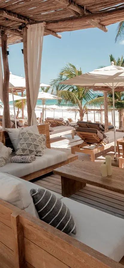 The best beach club in Tulum - Tantra Bohemian Luxury Beach Club Decor, Beach Resort Aesthetic, Beach Pergola, Beach Club Design, Tulum Beach Club, Beach Club Aesthetic, Ibiza Pool, Tulum Beach Hotels, Ibiza Beach Club