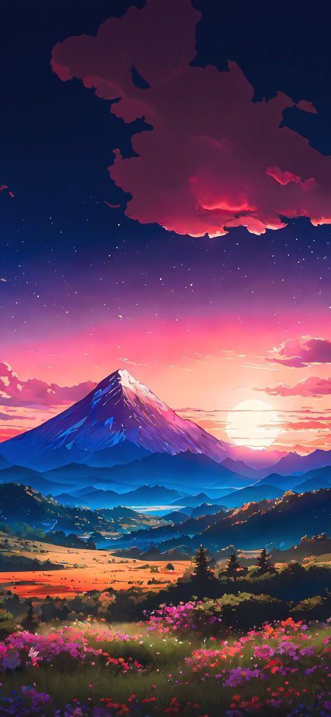 Beautiful mountain and sky view wallpaper anime sunset phone wallpaper #zicxa-photos #zicxa #images #background #wallpaper #freepik #shutterstock #VN Sky View Wallpaper, Sunset Phone Wallpaper, Anime Sunset, Samsung Mobile Phone, Phone Wallpaper Boho, Dreamy Artwork, World Wallpaper, Dreamy Landscapes, View Wallpaper