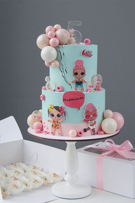 Lol Doll Birthday Cake, Lol Surprise Birthday Cake, Baby Pink Cake, Surprise Birthday Party Decorations, Lol Surprise Cake, Lol Cakes, Pretty Cake Ideas, Doll Cake Designs, Surprise Birthday Cake