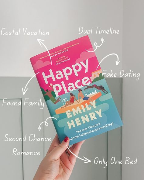 Happy Place” is my first Emily Henry book, and I loved it. It’s safe to say I am looking forward to diving into the rest of her books. “Happy Place” gives the ultimate romcom vibes. It follows our main characters, Harriet and Wyn, who, having called off their engagement without telling anyone, are now forced into a one-bed situation and have to pretend that they are still in love at their friends’ annual summer getaway. The story is dual timeline, so we get a good insight into who Wyn and H... Best Romcom Books, Emily Henry Happy Place, Happy Place Book, Happy Place Emily Henry, Emily Henry Books, Romcom Books, Book Fairy, Contemporary Romance Books, Books Lover