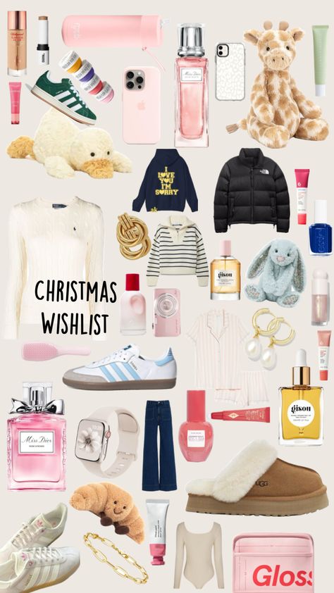 #christmaswishlist Christmas List Collage, Wishlist Collage, Shuffle Boards, Aesthetic Christmas List, Teen Christmas Wishlist, Preppy Christmas Gifts, Christmas Movies List, Little Miss Characters, Girly Christmas Gifts