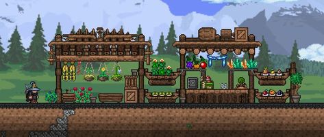 Simple Terraria Builds, Terraria Dessert House Ideas, Terraria Cute House, Terraria Well Build, Terraria Merchant Shop, Terraria Workshop Design, Terraria Interior Design, Terraria Window Design, Terraria Hospital