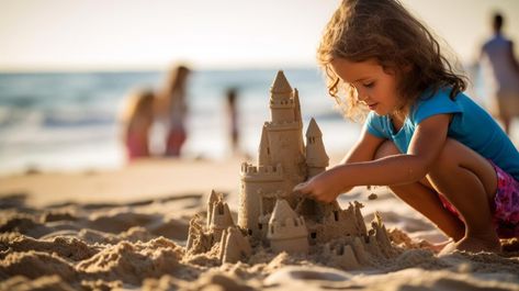 Experience the pure joy of a child as they play in the sand at the beach. With the sun's warm embrace and the gentle waves as their soundtrack, they immerse themselves in a world of imagination and adventure. Their laughter fills the air as they build sandcastles, dig trenches, and let their creativity run wild. This carefree moment captures the essence of childhood and the simple pleasures found in the beauty of the beach Girls Play, Beach Kids, Sand Castle, Kids Playground, Beach Sand, Kids Playing, Castle, Stock Photos, In This Moment