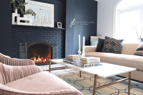 kingston interior design firm 12402 living room navy brick fireplace mirror sofas Navy Brick Fireplace, Living Room Navy, Brick Fireplace Makeover, Fireplace Mirror, Colorful Space, Refresh Your Home, Fireplace Makeover, Clear Your Mind, Brick Fireplace