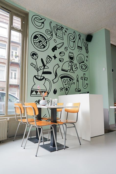 Wall Paint Restaurant, Restaurant Mural Wall Paintings, Cafe Wall Painting Ideas, Coffee Shop Mural Ideas, Restaurant Wall Painting Art, Wall Painting Ideas Cafe, Restaurant Wall Painting Ideas, Cafe Mural Ideas, Cafe Wall Art Murals