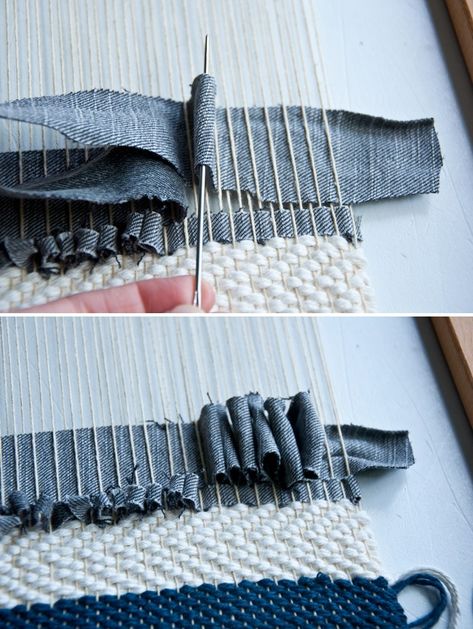 Best of Weaving Techniques || Weaving with Denim | The Weaving Loom Techniques Textiles, فن النسيج, Simpul Makrame, Weaving Loom Projects, Weaving Wall Hanging, Weaving Tutorial, Diy Weaving, Weaving Loom, Textiles Techniques