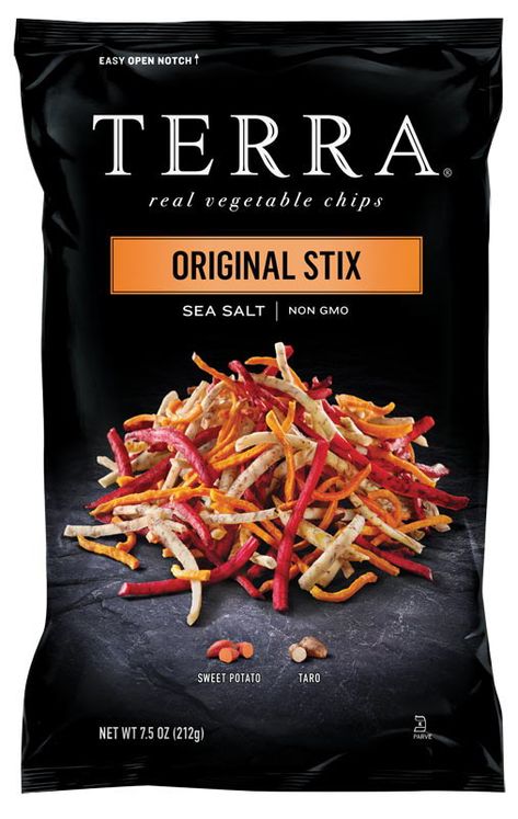 Before & After: Terra Chips | Dieline - Design, Branding & Packaging Inspiration Truffle Chips, Organic Chips, Oats Snacks, Chip Packaging, Vegetable Chips, Fruit Packaging, Packaged Snacks, Crunchy Snack, Banana Chips