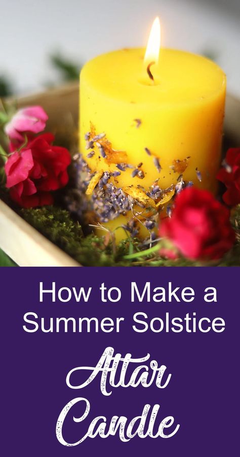 Summer Solstice Altar Candle DIY - Moody Moons Summer Solstice Candles, Witchy Summer Solstice, Summer Solstice Incense, Litha Crafts Summer Solstice, Litha Food Summer Solstice, Summer Solstice Spells, Litha Altar Ideas, Summer Solstice Altar, Summer Solstice Crafts