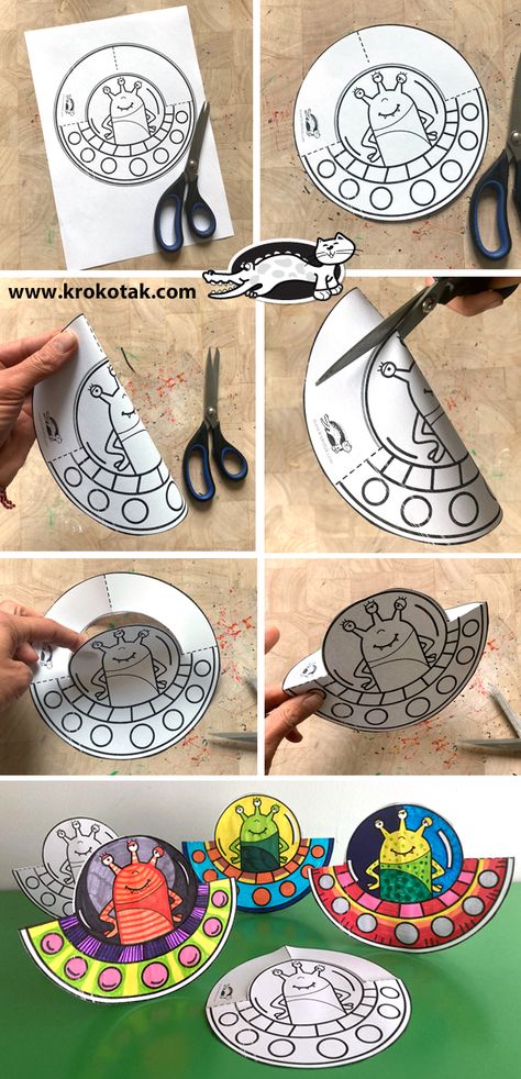 krokotak | UFO paper craft Aliens Activities For Preschool, Easy Space Crafts For Kids, First Grade Activities Crafts, Space Crafts Preschool, Ufo Craft, Astronaut Craft, Plate Crafts For Kids, Outer Space Crafts, Craft Ideas For Beginners