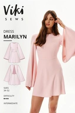 Dress patterns from Vikisews - buy online and download pdf Diy Clothes Patterns, Dress Sewing Patterns Free, Marilyn Dress, Sewing Projects Clothes, Dress Patterns Free, Diy Fashion Clothing, Free Dresses, Sewing Design, Diy Sewing Clothes