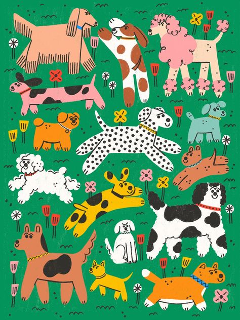 It’s Nice That and RoomFifty bring you a collection of prints from our favourite artists – just in time for Christmas! Animal Pattern Design, Dog Illustration Art, Park Illustration, Animal Illustration Art, Cocoppa Wallpaper, 강아지 그림, Dog Poster, Dog Illustration, Dog Drawing