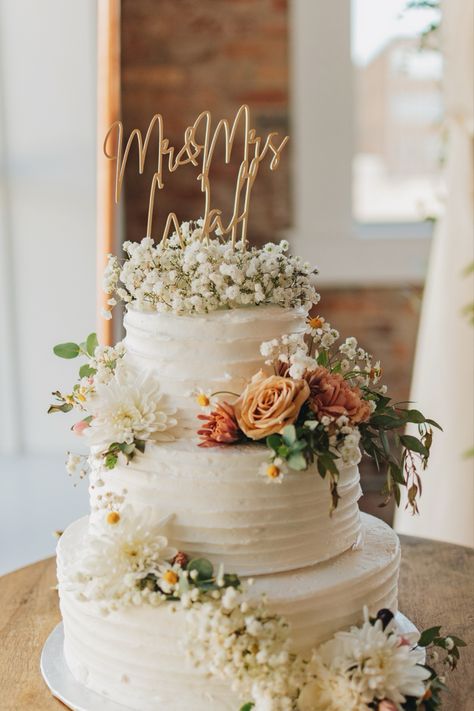 Cake from Sams club, topper from Etsy Wedding Cake Ideas For 100 People, 100 Person Wedding Cake, Bare Cake With Flowers, Sams Wedding Cake, Sam’s Club Wedding Cake, Sams Club Wedding Cakes, Sofas Wedding, 3 Tier Wedding Cake With Flowers, Spring Wedding Cake Ideas