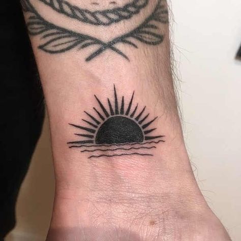 Cover Black Tattoo Ideas, Sunset Cover Up Tattoo, Covering Tattoo Ideas, Small Black Tattoos For Men, Small Tattoos For Cover Ups, Small Black Tattoo Coverup, Tattoos For Cover Up, Tattoo Ideas To Cover Up Another Tattoo, Small Cover Up Tattoo Men