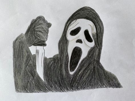 Ghost Face Drawing Scream, Ghost Face Drawing Easy, Ghost Face Drawing, Ghostface Drawing, Simple Face Drawing, Pen Art Drawings, Ghost Faces, Sketches Easy, Painting Art Projects