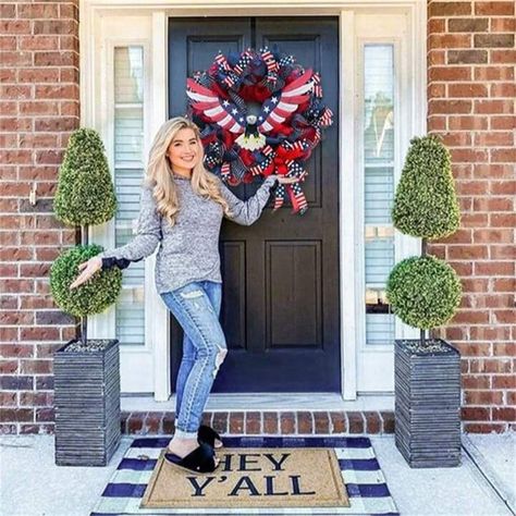 American Flag Bald Eagle Wreath,15.75in/19.68in/26.77in 4th July Memorial Day Wreath For Front Door, Handcrafted America Flag Farmhouse Wreath, Summer Patriotic Flag Garland | SHEIN USA Eagle Wreath, Wreath Inside, Fall Floral Decor, American Flag Wreath, Flag Wreath, Memorial Day Wreaths, Flag Garland, Americana Wreath, Independence Day Decoration