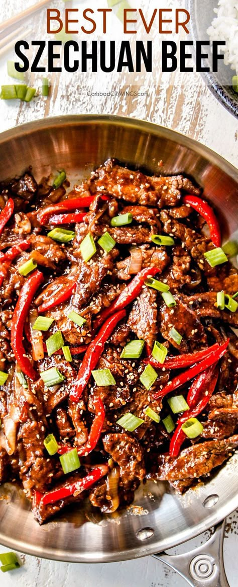 Szechuan Beef, Chinese Stir Fry, Asian Beef, Carlsbad Cravings, Mapo Tofu, Recipes Beef, Chinese Takeout, Korean Beef, Marinated Beef