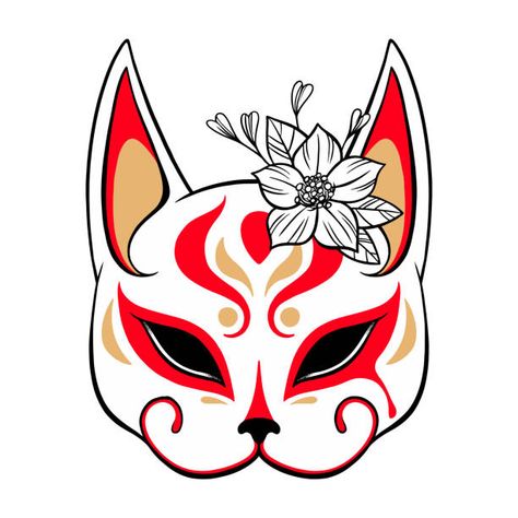 Japanese Cat Mask, Logo Design Japan, Japanese Fox Mask, Vietnam Tattoo, Tattoo Japanese Style, Japan Icon, Samurai Mask, Japanese Fox, Kitsune Mask