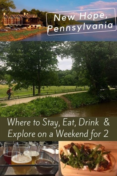 Plan a kid-free couples weekend in New Hope, PA. Here are inns, restaurants and things to do around this Bucks County town a short drive from New York City and Philadelphia. #NewHope, #BucksCounty, #Pennsylvania #weekend #getaway #couple #romantic #restaurants, #inns #thingstodo #inspirationtion Travel Therapy, New Hope Pennsylvania, Doylestown Pa, Couples Things To Do, Weekend Getaways For Couples, Bucks County Pennsylvania, Cauliflower Potatoes, Romantic Restaurants, Couples Weekend