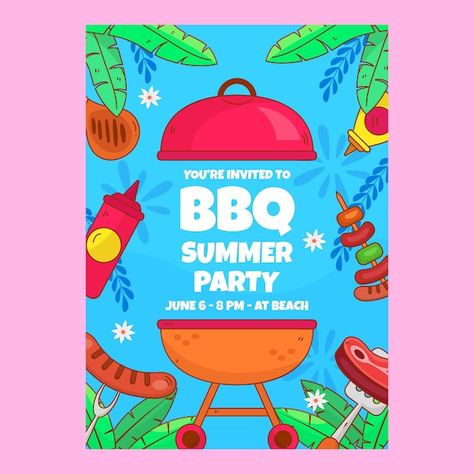 Bbq Invitation Template, Graduation Open House Invitations, Barbecue Invitation, Summer Template, Bbq Party Invitations, Summer Invitation, Open House Invitation, Bbq Invitation, Barbecue Party