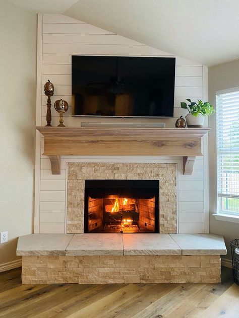 Please contact for custom orders. This is a beautiful custom made mantel with corbels.  It is made in Rustic White oak. It measures 78 x 10 x 22 in including the corbels. Mantel is rustic so expect knots, saw marks etc... Variations and imperfections in the wood are to be expected. Custom finish and size to your liking. Color shown is Cotton White. All Mantels are made by me and all lumber is hand picked. FINISH: All Mantels are sanded and hand rubbed with an oil finish. Featuring non-toxic, plant-based materials with no VOCs. This oil doesn't contain any water or solvents and is based on natural ingredients. This means that the product is very safe to use, but equally safe for the environment. This is a matt to satin finish, giving it a more natural look and feel. Shipping: Free Shipping Living Room Corner Fireplace With Tv, Mantel With Corbels, Corner Fireplace Living Room, Wood Mantle Fireplace, Custom Fireplace Mantels, House Fireplace, Oak Mantel, Oak Fireplace, Floating Mantel