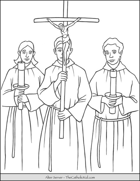 Alter Servers Coloring Page - TheCatholicKid.com Einstein Sketch, Mass Drawing, Mass Worksheet, Saint Coloring, Nasa Wallpaper, Jesus Drawings, Mural Ideas, Christian Pictures, Religious Education