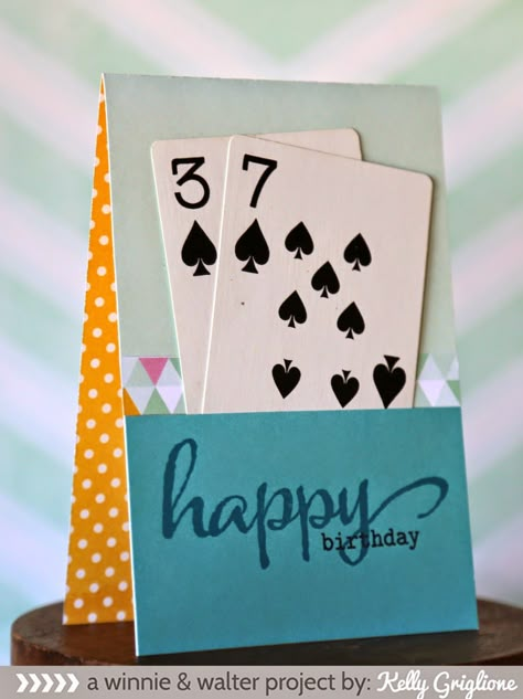 Happy Birthday customized age card using playing cards and a sentiment from the classic Winnie & Walter The Big, the Bold and the Happy rubber stamp set.  Papercrafting  #RubberStamping @winniewalter Bday Cards, 카드 디자인, Birthday Numbers, Birthday Cards Diy, Masculine Cards, Handmade Birthday Cards, Mail Art, Playing Card, Card Card