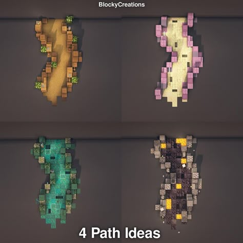 BlockyCreations|Minecraft on Instagram: “These are my 4 paths ideas- hope I inspired you 😃 — •Version: 1.16.3 •Shaders: BSL •Resource Pack: Jerms better leaves — 🟩 If you like…” Mc Path Ideas, Path Design Minecraft, Pathway Ideas Minecraft, Minecraft Pathway Ideas, Blockycreations Minecraft, Minecraft Pathways, Path Ideas Minecraft, Minecraft Path Design, Minecraft Spawn Point Ideas