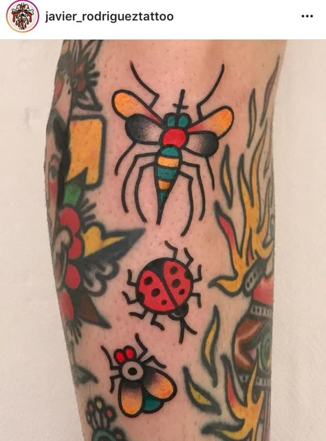 Vertical Gap Filler Tattoo, Small Traditional Gap Filler Tattoo, American Traditional Caterpillar Tattoo, Traditional Mosquito Tattoo, American Traditional Beetle Tattoo, Trad Tattoo Gap Fillers, American Traditional Fruit Tattoo, Funky Traditional Tattoo, Trad Bug Tattoo