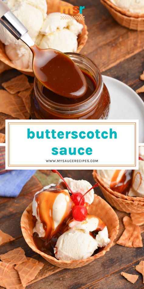 This EASY Butterscotch Sauce combines the flavors of butter, brown sugar, and cream with vanilla and salt for a decadent dessert sauce! Butterscotch Sauce Recipe, Butterscotch Sauce Recipes, Homemade Butterscotch, Chocolate Syrup Recipes, Best Sauce Recipe, Fabulous Desserts, Dessert Sauce, Butterscotch Sauce, Sweet Breakfast Treats