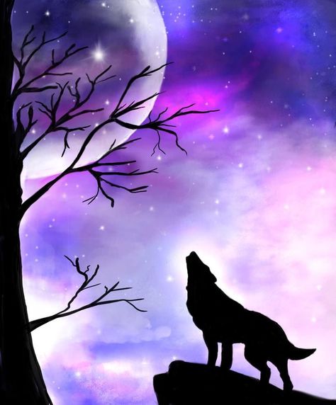 Galaxy painting,  Autodesk sketchbook, wolf silhouette, digital watercolor Purchase galaxy canvas wall art at cheapwallarts.com at affordable cost. Painting Acrylic Easy, Galaxy Painting Acrylic, Painting Silhouette, Galaxy Wolf, Watercolor Wolf, Autodesk Sketchbook, Wolf Silhouette, Wolf Painting, Christmas Paintings On Canvas