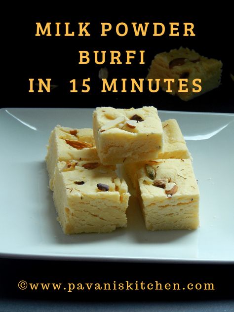 Milk Powder Burfi | Milk Powder Fudge in 15 minutes - Pavanis Kitchen Culinary Tips, Diwali Recipes, Burfi Recipe, Festive Recipes, Easy Sweets, Indian Dessert, Indian Recipe, Milk Cake, Sweet Meat