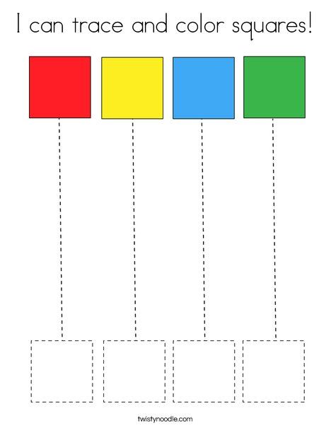 I can trace and color squares Coloring Page - Twisty Noodle Color In The Lines Activity, Color Tracing Worksheet, Square Activity For Preschool, Square Shape Worksheets For Preschool, Color Review Preschool Activities, Preschool Square Activities, Square Activities For Toddlers, Square Worksheets Preschool, Square Activities For Preschool