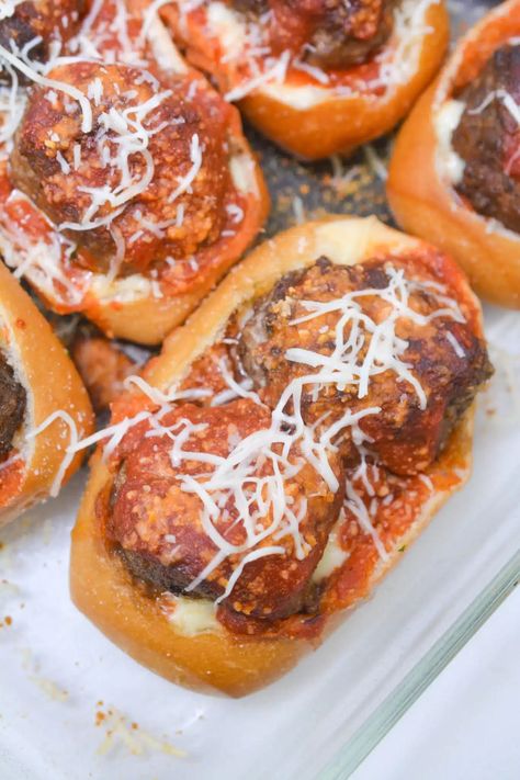 Meatball Boats Recipe Meatball Boats, Make A Boat, Melty Cheese, Savory Sauce, Spaghetti Sauce, Marinara Sauce, Garlic Butter, Marinara, Bread Crumbs