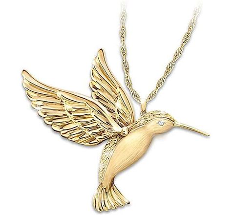 Wings Of Joy Women's 18K Gold-Plated Hummingbird Pendant Necklace Set With Two Dazzling White Diamonds That Sparkle In The Hummingbird's Eyes by The Bradford Exchange - Search Shopping Hummingbird Pendant, Bradford Exchange, White Diamonds, Diamond White, Necklace Set, 18k Gold, Diamonds, Plating, Sparkle