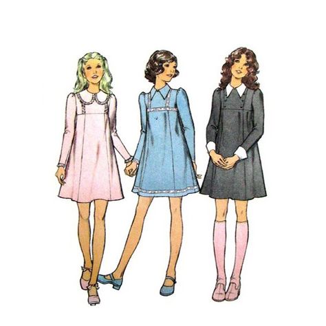 90's dress pattern Babydoll Dress Pattern, 60s Dress Pattern, Style Dress Patterns, Vintage Clothes Patterns, 60s And 70s Fashion, Vintage Dress Patterns, Couture Vintage, Babydoll Dress, 70s Fashion