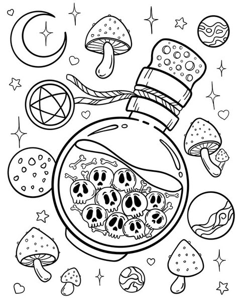 Coloring Book: Cute and Creepy Kawaii. Pastel Goth on Behance Creepy Kawaii, Cute And Creepy, Witch Coloring Pages, Adult Coloring Books Printables, Kawaii Pastel Goth, Words Coloring Book, Free Adult Coloring Pages, Adult Coloring Book Pages, Cartoon Coloring Pages