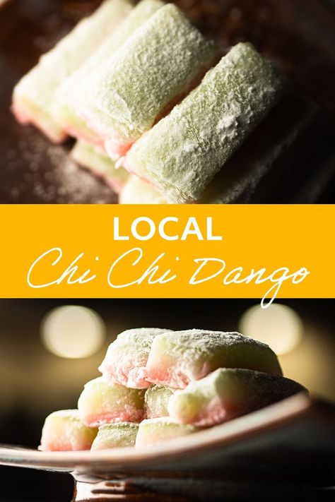 Learn how to make Chi Chi Dango, a light-sweet, soft, and chewy treat. This treat was brought to Hawaii from Japan and was adopted to the island’s culture. It’s usually eaten on Girl’s Day, which is celebrated on March 3rd. Dobash Cake Hawaii Recipe, Chi Chi Dango Mochi Recipe, Chi Chi Dango, Hawaii Eats, Hawaiian Dessert Recipes, Dango Recipe, Hawaiian Cuisine, Celebration Recipes, Japan Dessert