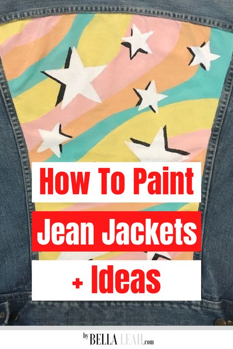 This step by step post is so helpful and lists all the materials you need to create this! I used this exact way and mine turned out great!! How To Paint Denim Jacket Diy, Patch Projects Ideas, Painted Jean Jacket Ideas Easy, Diy Blue Jean Jacket, How To Paint Jean Jacket Diy, Painting A Jean Jacket, How To Paint A Jean Jacket, Upcycled Camo Jacket, Painting Denim Jacket Diy