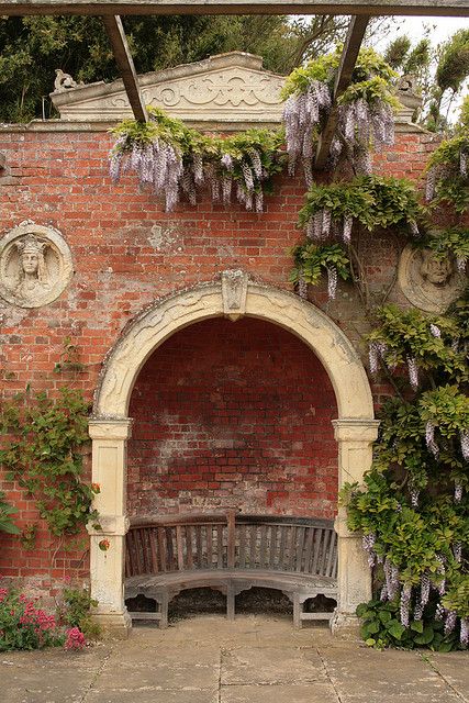 Somerleyton Hall 25-05-2009 | Somerleyton Hall is widely regarded as one of the best examples of an archetypal Tudor-Jacobean mansion and one of the most beautiful stately homes in Britain whose rooms and gardens are open to the public. ~ Karen Roe on Flickr English Manor Houses, Garden Benches, Pergola Patio, England Style, Garden Structures, Garden Bench, San Sebastian, Garden Gates, Garden Spaces