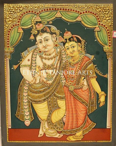 Radha krishnan Tanjore paintings antique Krishna Tanjore Painting, Thanjavur Painting, Tanjore Art, Mysore Painting, Buddhist Art Drawing, Tanjore Paintings, Hindu Statues, Tanjore Painting, Hindu Deities