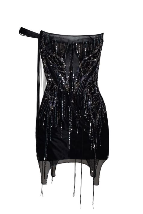 Black Fancy Dress Short, Burlesque Aesthetic Outfit, Concert Bodysuit, Stage Outfits Ideas Singer, Tiny Black Dress, Sequin Appliques, Black Strapless Dress, Costume Intero, Beaded Gown