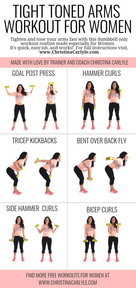 20 Minute Arm Workout, Arm Workout For Women, Dumbbell Arm Workout, Workout Morning, Arm Training, Band Training, Tricep Kickback, Gym Antrenmanları, Workout Routines For Women