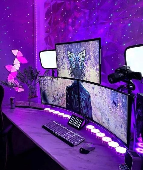 Pc Setup Aesthetic, Setups Gaming, Pc Games Setup, Games Room Inspiration, Small Game Rooms, Gaming Desk Setup, Best Gaming Setup, Gamer Setup, Pc Gaming Setup