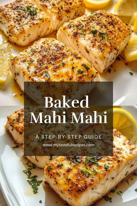 This Baked Mahi Mahi recipe features a zesty lemon and herb seasoning that enhances the natural flavors of the fish. It's a quick and easy way to enjoy a fresh, flavorful seafood dinner with minimal effort! Mahi Mahi Fish And Chips, Blackened Mahi Mahi Recipes Baked, Recipes For Red Fish, Mahi Mahi Pasta, Baked Mai Mai Fish, Miso Mahi Mahi Recipes, Mahi Mahi Seasoning Baked, Lemon Mahi Mahi Recipes, Mahi Mahi Lemon Caper Sauce